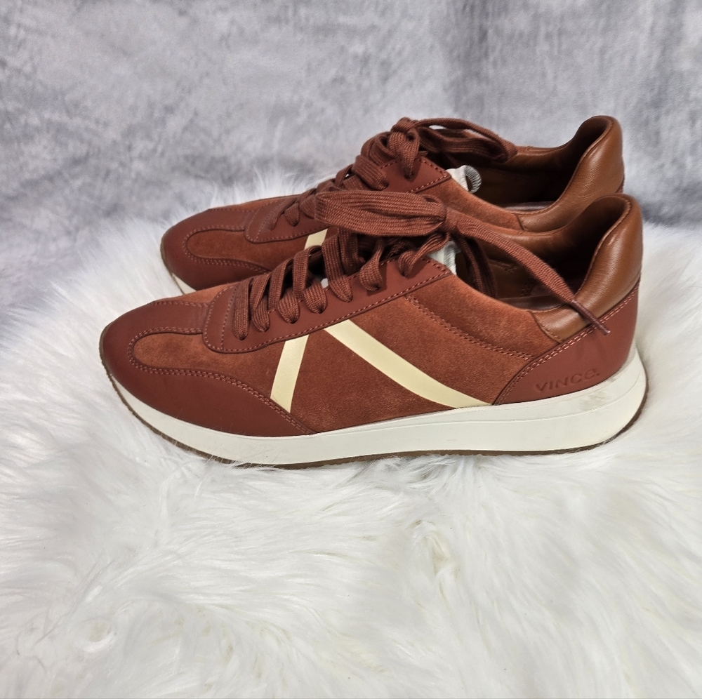 Vince Rust Suede & Leather Sneaker with Cream Accent